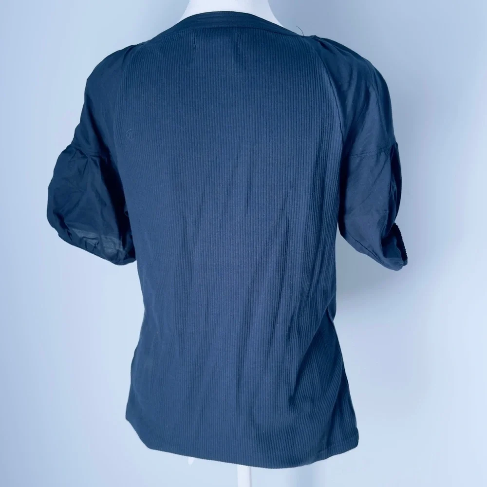 J. Crew Ribbed Scoop Neck Puff Sleeve Navy Top Size Medium
